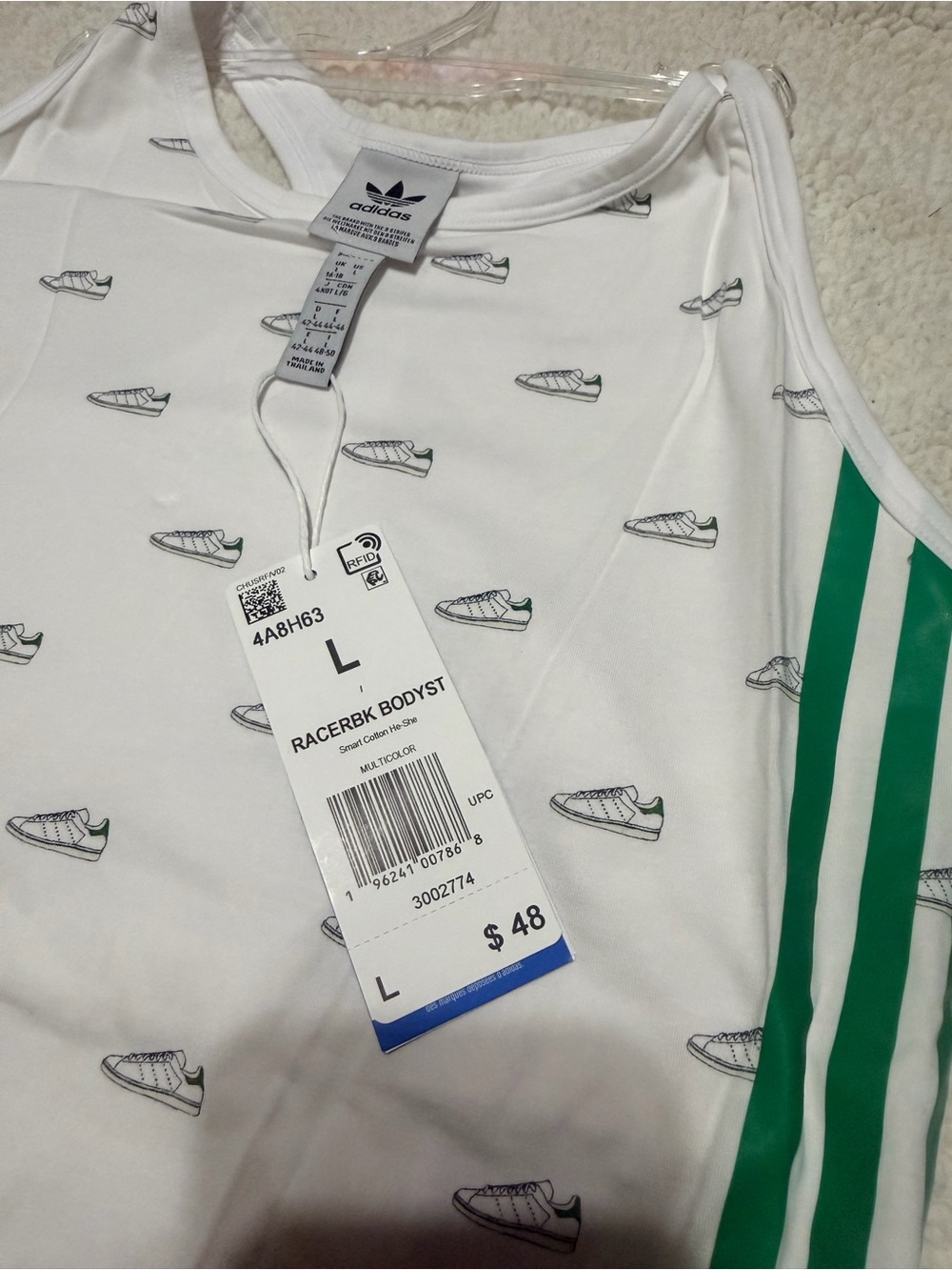 adidas White Tank Bodysuit with Green Heel Accents - Picture 3 of 5